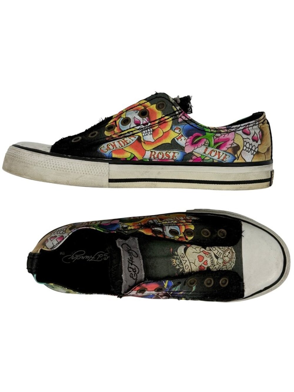 VTG Ed Hardy Black Tattoo Print Canvas Sneakers 8 | Y2K Skater Grunge Streetwear - Picture 10 of 16